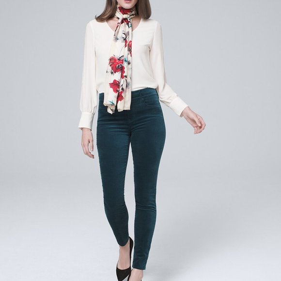 White House Black Market Pants - WHBM High-Rise Velvet Skinny Ankle Jeans - teal - size 6